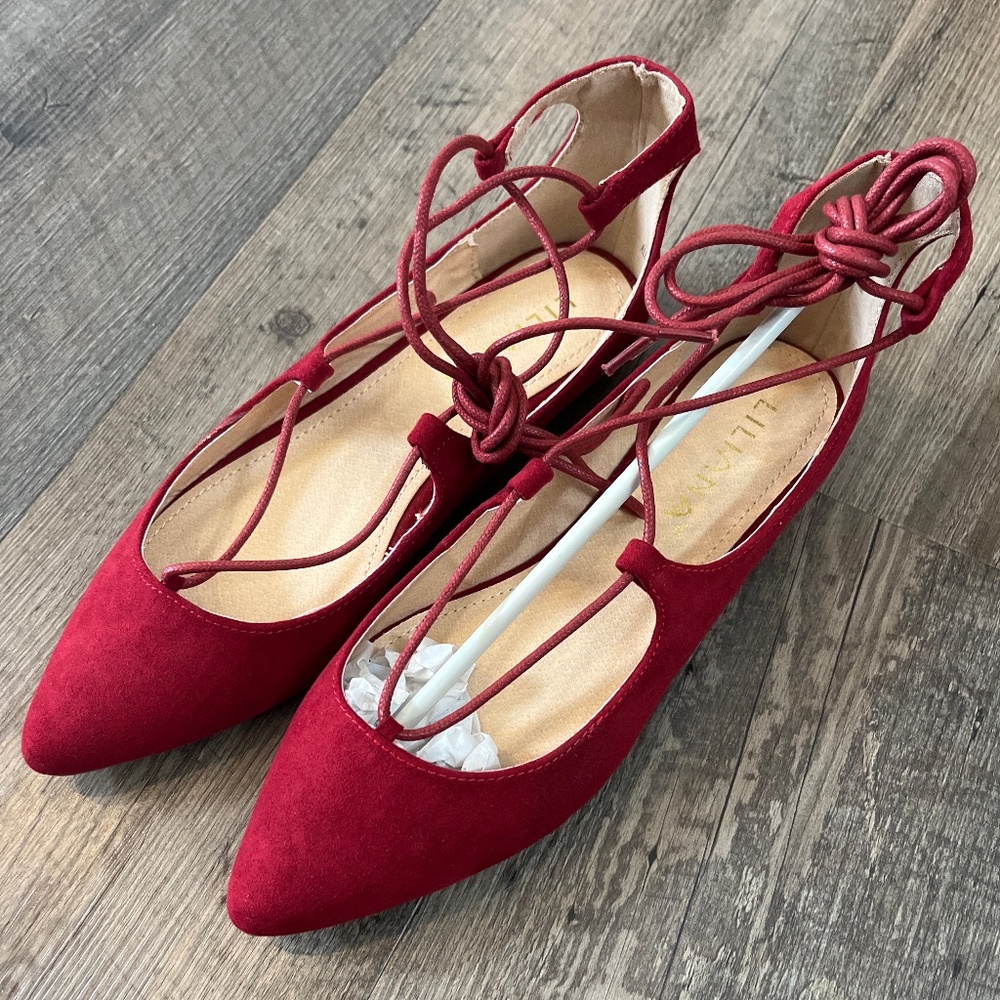 Liliana lace up red flats